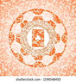ace of clover icon inside orange tile background illustration. Square geometric mosaic seamless pattern with emblem inside.