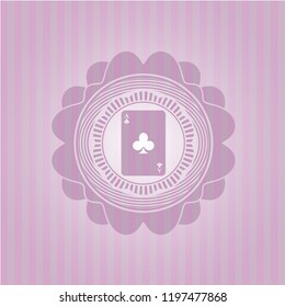 ace of clover icon inside pink emblem. Vintage.