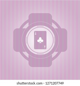 ace of clover icon inside pink emblem. Retro