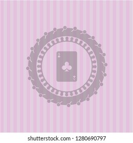 ace of clover icon inside pink emblem. Vintage.