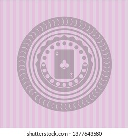 ace of clover icon inside pink emblem. Vintage.