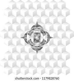 ace of clover icon inside realistic grey emblem with geometric cube white background