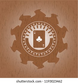 ace of clover icon inside realistic wood emblem