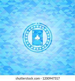 ace of clover icon inside realistic light blue mosaic emblem