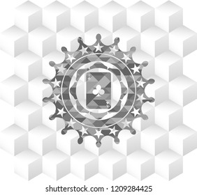 ace of clover icon inside realistic grey emblem with geometric cube white background