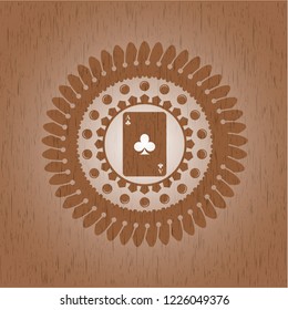 ace of clover icon inside realistic wooden emblem