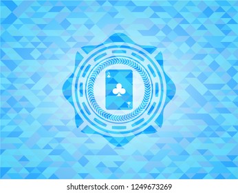 ace of clover icon inside realistic light blue mosaic emblem