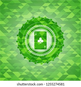 ace of clover icon inside realistic green emblem. Mosaic background
