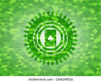 ace of clover icon inside realistic green emblem. Mosaic background