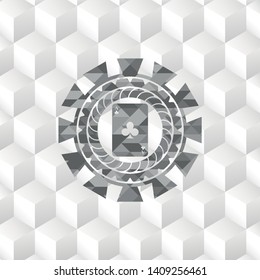 ace of clover icon inside realistic grey emblem with geometric cube white background