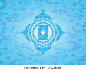 ace of clover icon inside realistic sky blue emblem. Mosaic background