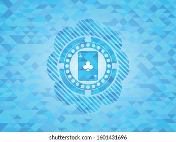 ace of clover icon inside realistic light blue mosaic emblem