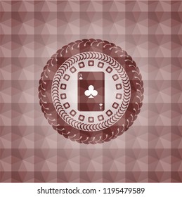 ace of clover icon inside red emblem with geometric pattern. Seamless.