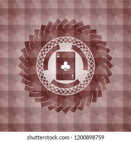 ace of clover icon inside red seamless badge with geometric background.