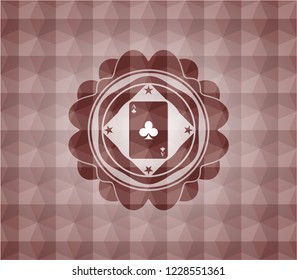 ace of clover icon inside red badge with geometric pattern. Seamless.