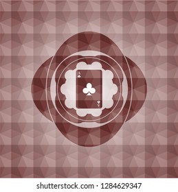 ace of clover icon inside red seamless badge with geometric background.