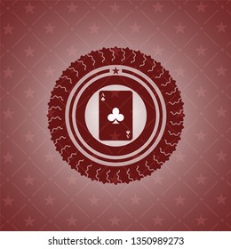 ace of clover icon inside red emblem. Retro