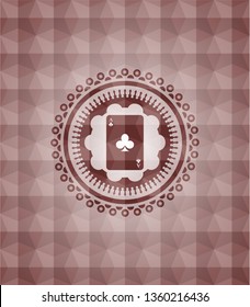ace of clover icon inside red seamless geometric emblem.