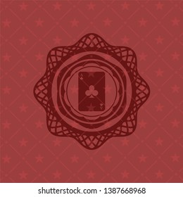 ace of clover icon inside red emblem. Retro