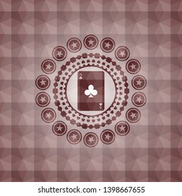 ace of clover icon inside red seamless geometric badge.