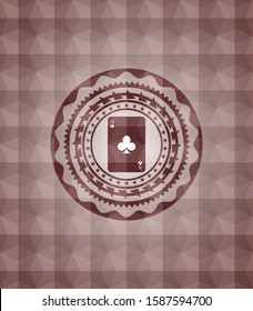 ace of clover icon inside red emblem with geometric pattern. Seamless.