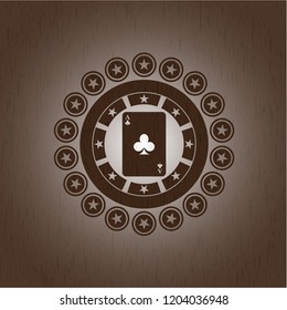 ace of clover icon inside retro wood emblem