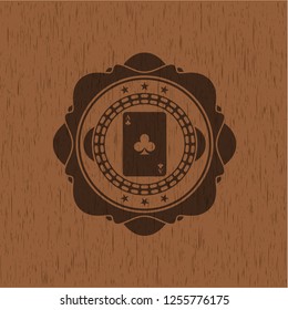 ace of clover icon inside retro wooden emblem
