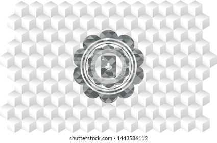 ace of clover icon inside retro style grey emblem with geometric cube white background