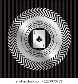 ace of clover icon inside silver badge or emblem
