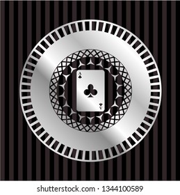 ace of clover icon inside silver shiny badge