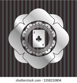 ace of clover icon inside silver emblem or badge