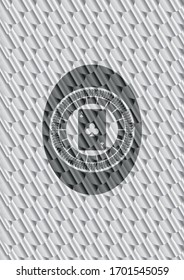 ace of clover icon inside silver color badge. Scales pattern. Vector Illustration. Detailed.