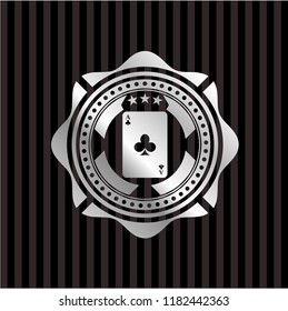 ace of clover icon inside silvery badge or emblem