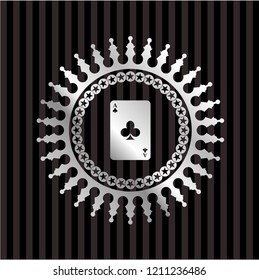 ace of clover icon inside silvery shiny emblem
