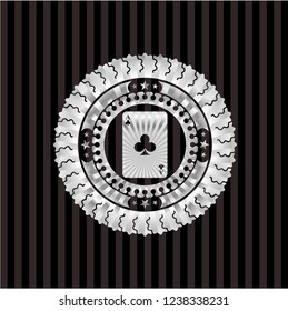 ace of clover icon inside silvery emblem or badge