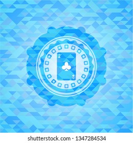 ace of clover icon inside sky blue emblem with mosaic background