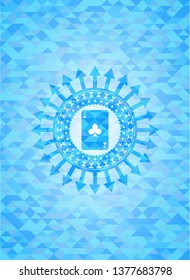 ace of clover icon inside sky blue mosaic emblem