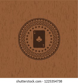 ace of clover icon inside vintage wooden emblem
