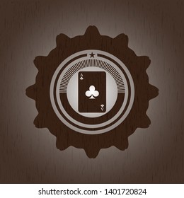 ace of clover icon inside vintage wood emblem