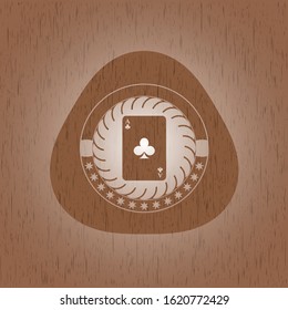 ace of clover icon inside vintage wood emblem