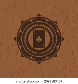 ace of clover icon inside vintage wooden emblem. 