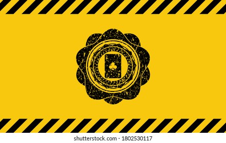 ace of clover icon inside warning sign, black grunge emblem. Vector Illustration. Detailed. 