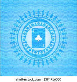 ace of clover icon inside water style emblem.