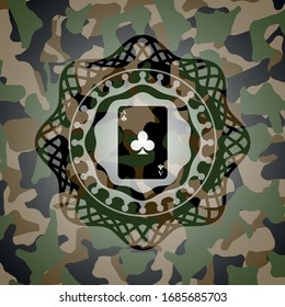 ace of clover icon on camouflage pattern