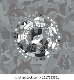 ace of clover icon on grey camouflaged pattern