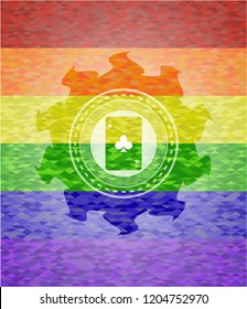 ace of clover icon on mosaic background with the colors of the LGBT flag
