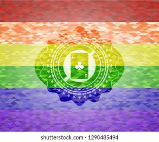 ace of clover icon on mosaic background with the colors of the LGBT flag