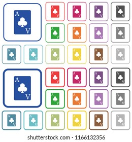 Ace of clubs card color flat icons in rounded square frames. Thin and thick versions included.