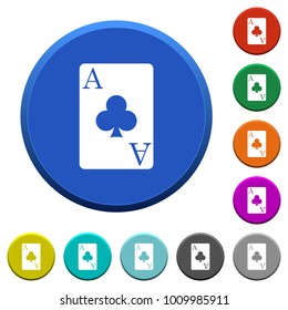 Ace of clubs card round color beveled buttons with smooth surfaces and flat white icons