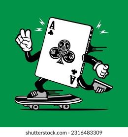 Ace Clubs Card Skater Mascot Vector Character Design